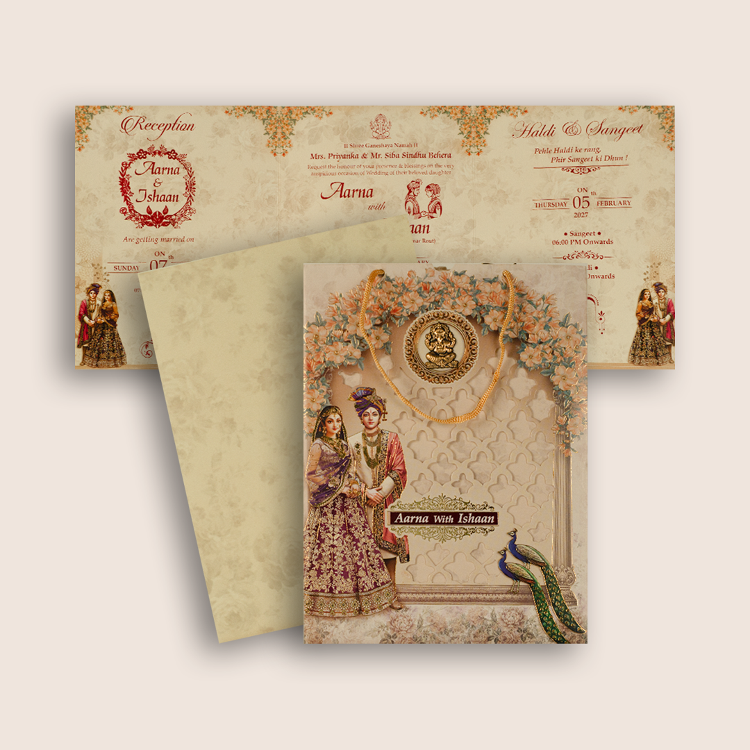 Cream Bride Groom Laser Cut Bag Style Wedding Card -KSH73210