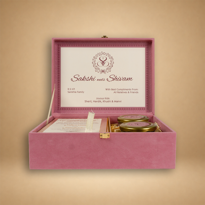 Pink Velvet Luxury Wedding Invitation Box - KSBMD050