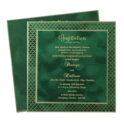 Green Gold Square Padded Wedding Card-KMMSC201
