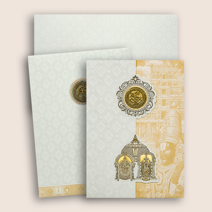 White Pastal Yellow Lord Venkateshwara Wedding Card - KNA2405Y