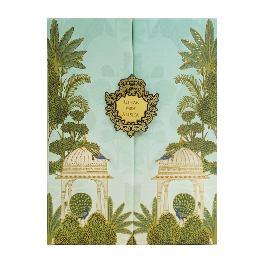 Green Floral Arch Padded Wedding Card - KFR16420