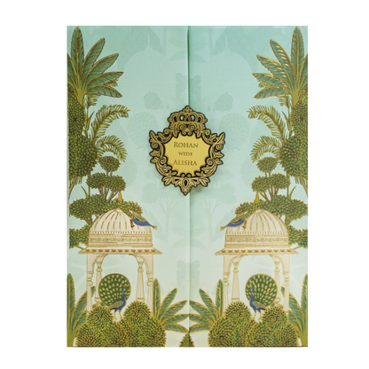 Green Floral Arch Padded Wedding Card - KFR16420