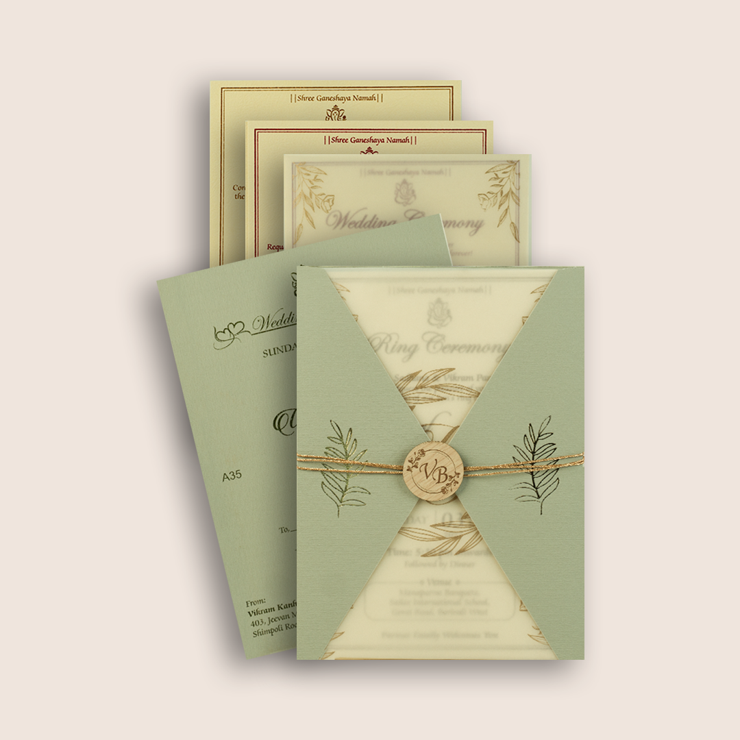 Metallic Light Green Floral Wedding Card - KMARA350