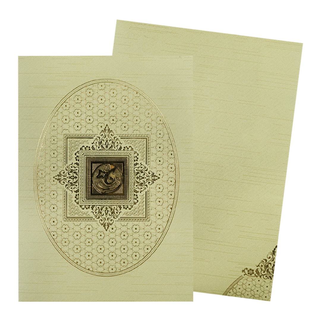 Green Gold Foil Ganesha Wedding Card-KNKR042N