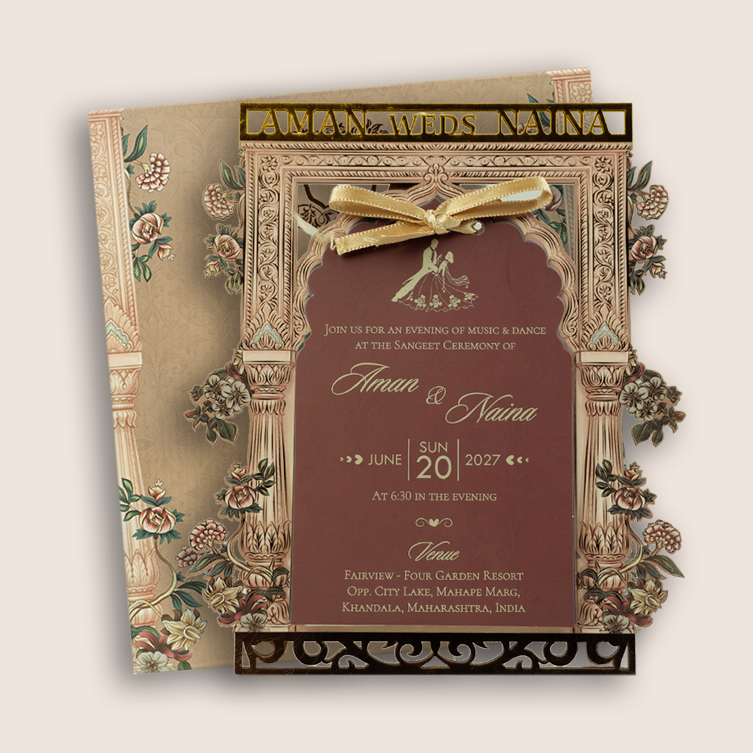 Pastel Brown Laser Cut Floral Wedding Invitation - KVN07850