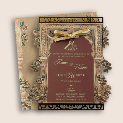 Pastel Brown Laser Cut Floral Wedding Invitation - KVN07850