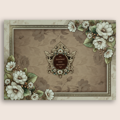 Pastel Brown Floral Padded Invitation Card - KRE28740