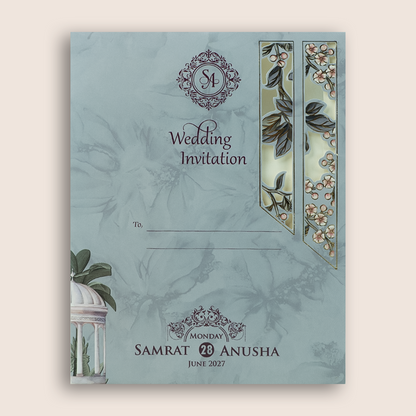 Pastel Blue Laser Cut Floral Wedding Card - KVN07870