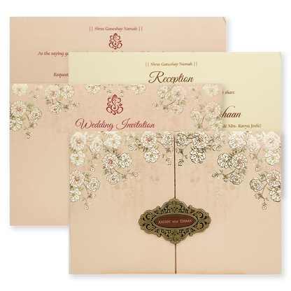 Cream Floral Padded Wedding Card-KJTS3673