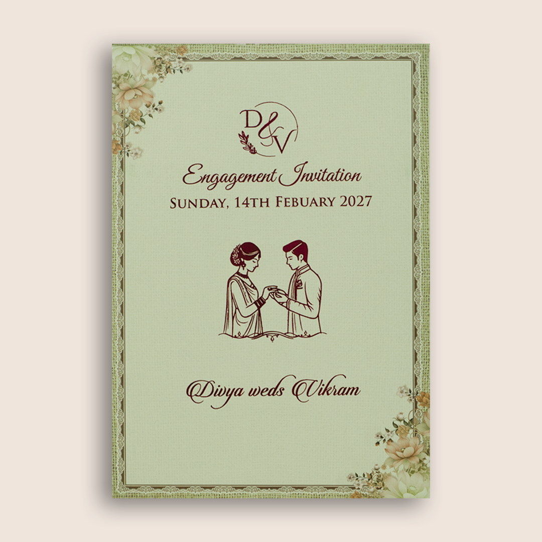 Light Green Single Sheet Floral Wedding Card - KNKS555G