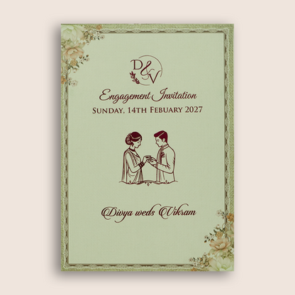 Light Green Single Sheet Floral Wedding Card - KNKS555G