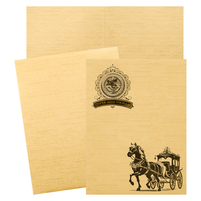 Gold Horse Carriage Wedding Card-KNRM7084G
