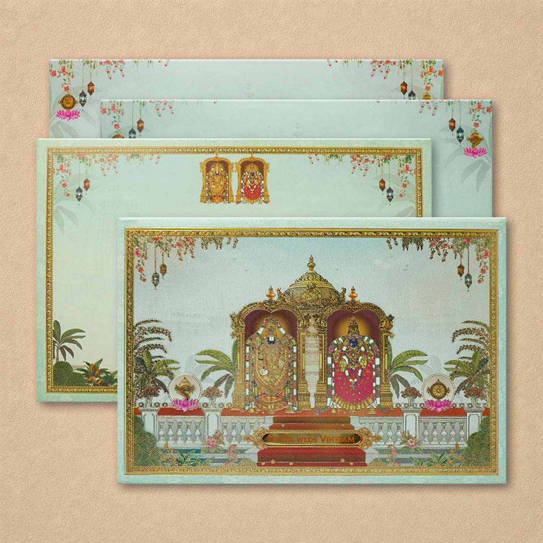 Green Padded Floral God Wedding Card-KNAK4703