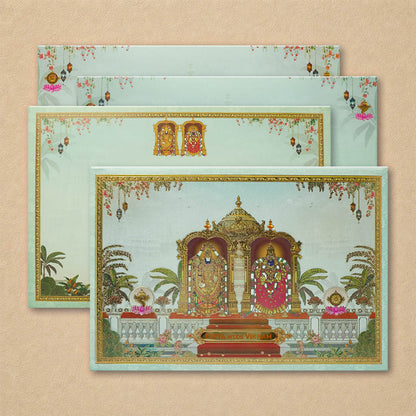 Green Padded Floral God Wedding Card-KNAK4703
