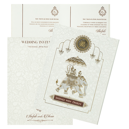 White Royal Elephant Wedding Card-KRE28380