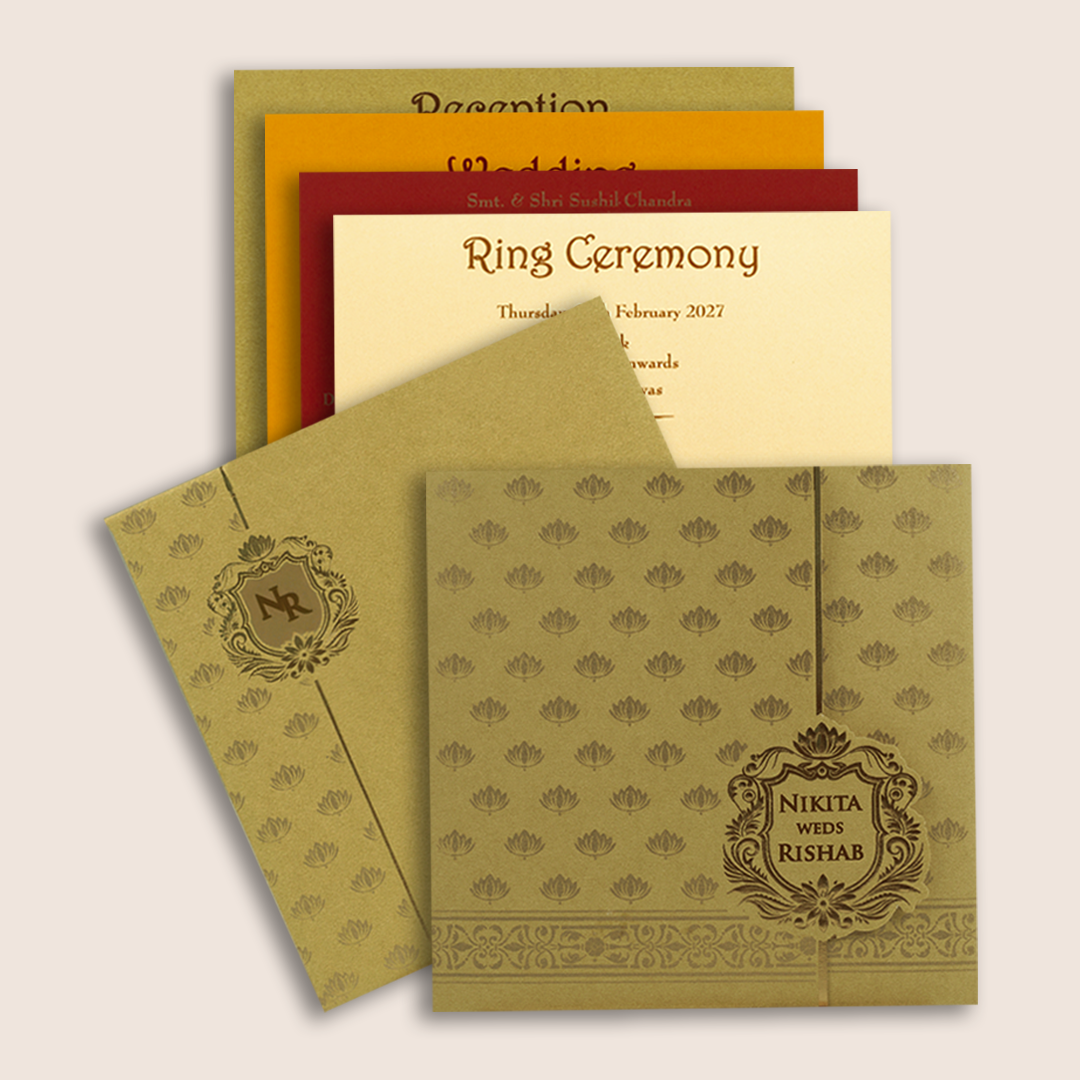 Gold Floral Door Style Wedding Invitation Card - KPR06200