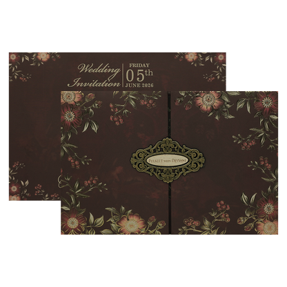 Check out Brown Floral Padded Wedding Card at best price. ✅WhatsApp Support ✅Express Delivery.|King of cards.