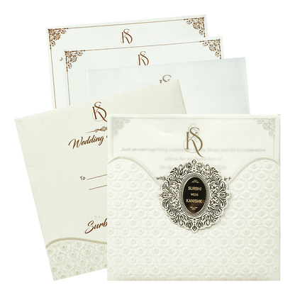 White Scallop Floral Wedding Card-KSI65140