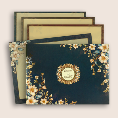Royal Blue Floral Padded Wedding Card - KAA06000