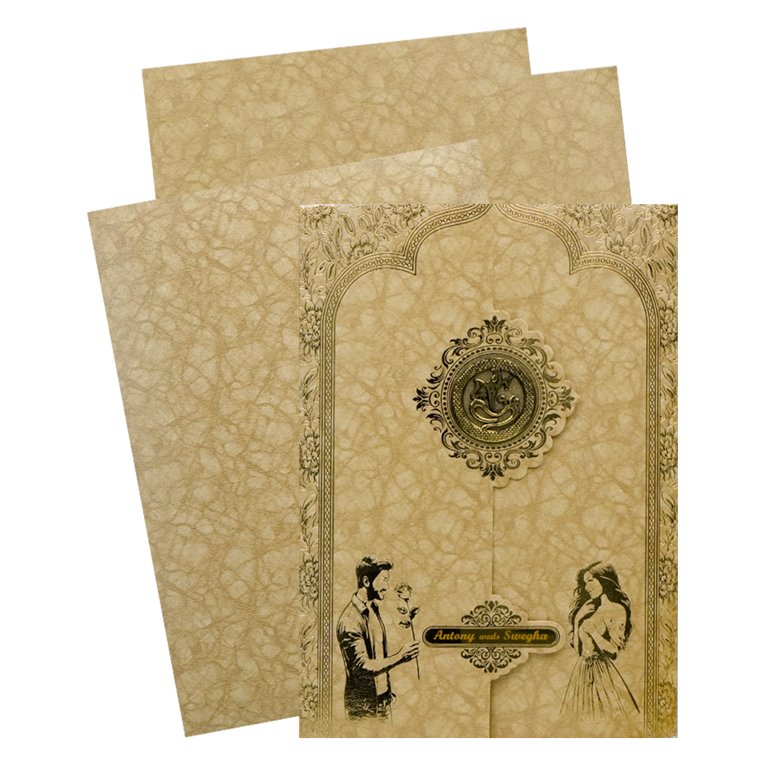 Gold Door Style Floral Wedding Card-KNM2902BR