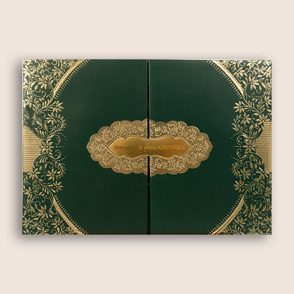 Green Floral Door Style Padded Wedding Invitation - KRB10491