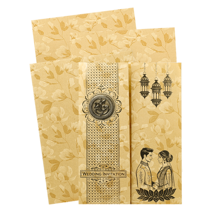 Gold Door Style Floral Bride&amp;Groom Wedding Card-KNKC46GF