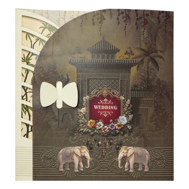 Brown Floral Palace Wedding Card - KNTH9612S