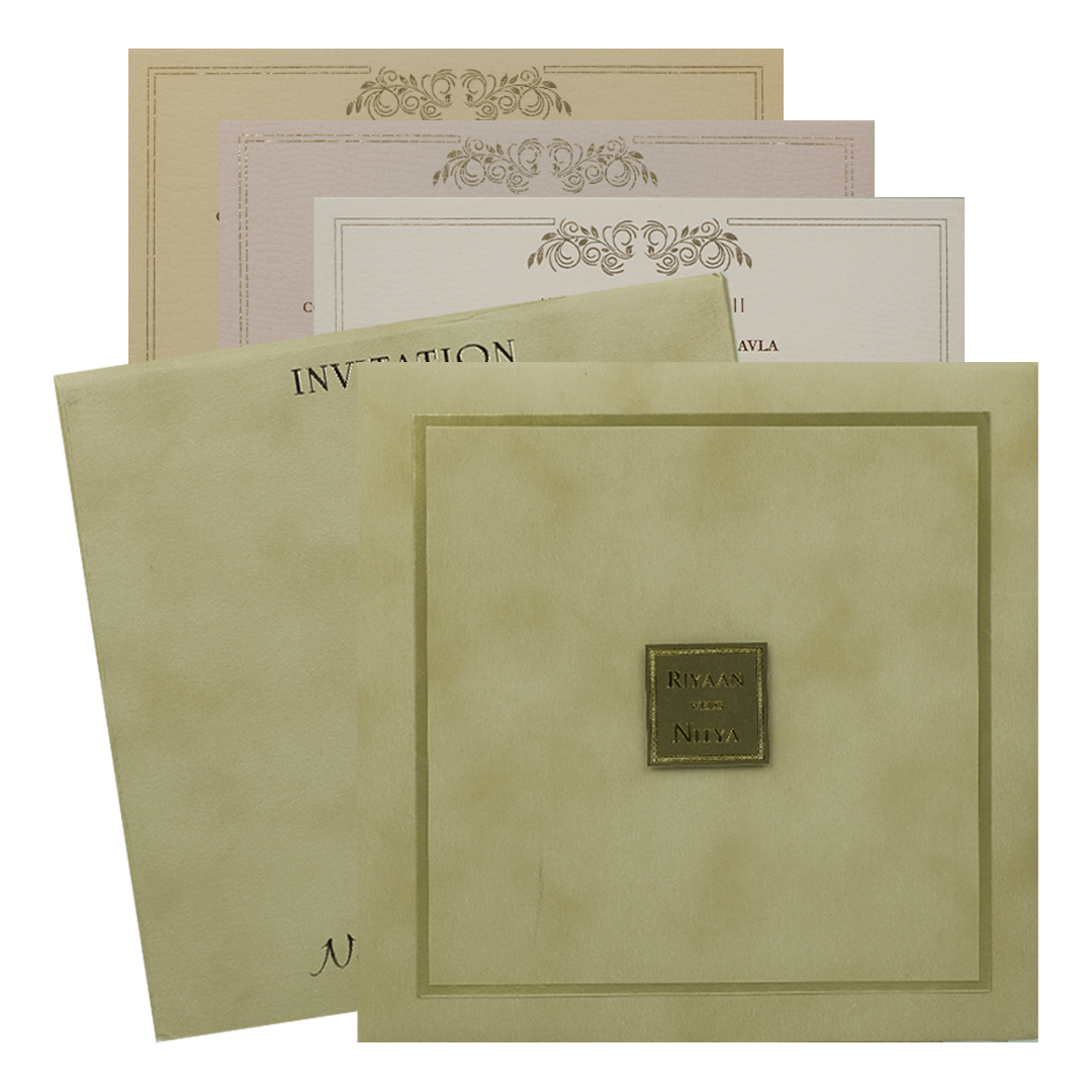 Beige Padded Classic Wedding Card - KRC31500