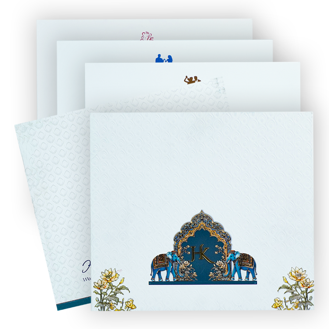 White Padded Floral Wedding Card-KPR25080