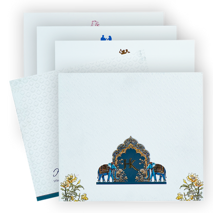 White Padded Floral Wedding Card-KPR25080