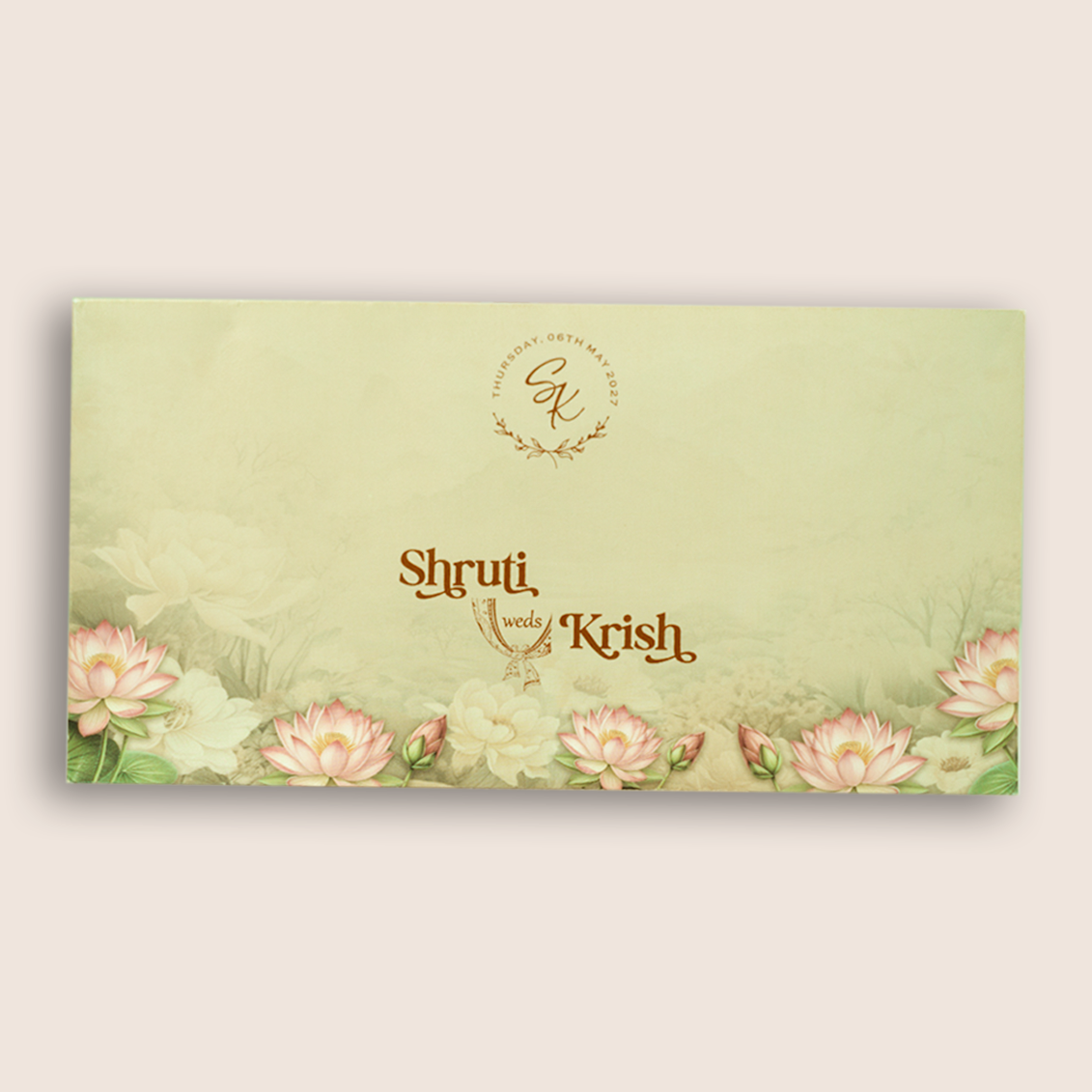 Grey Embossed Lotus Flower Wedding Invitation - KVN08030