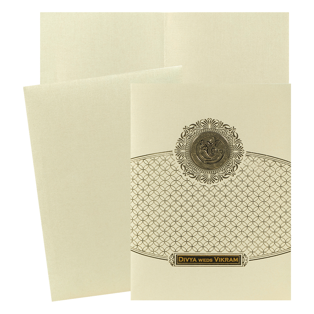 Cream Gold Medallion Wedding Card-KNCM044C