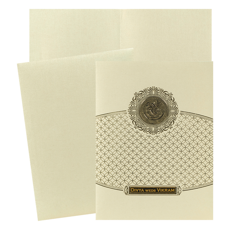 Cream Gold Foiled Simple Wedding Card-KNCM044C