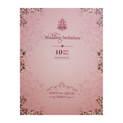 Blush Pink Padded Floral Wedding Card - KVN07670