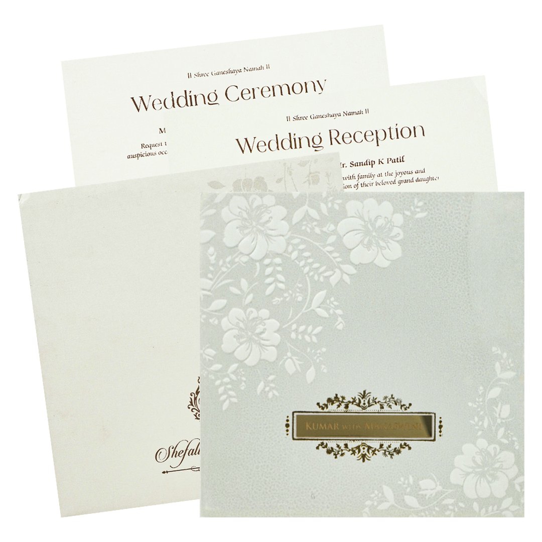 White Floral Embossed Padded Wedding Card-KRE22310