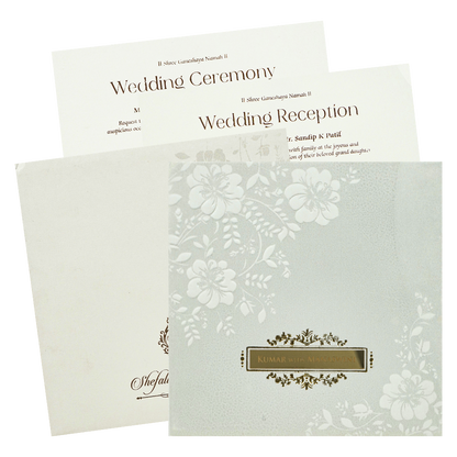 White Floral Embossed Padded Wedding Card-KRE22310