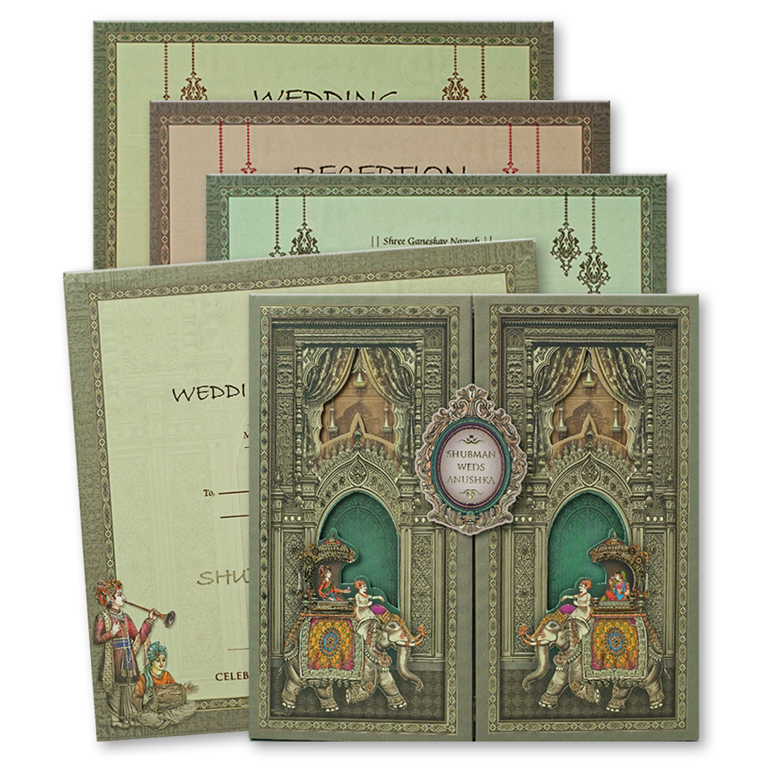 Royal Palace Door Style Padded Wedding Card - KRB09870