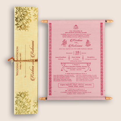 Pale Orange Scroll Box Wedding Card - KJTS1845
