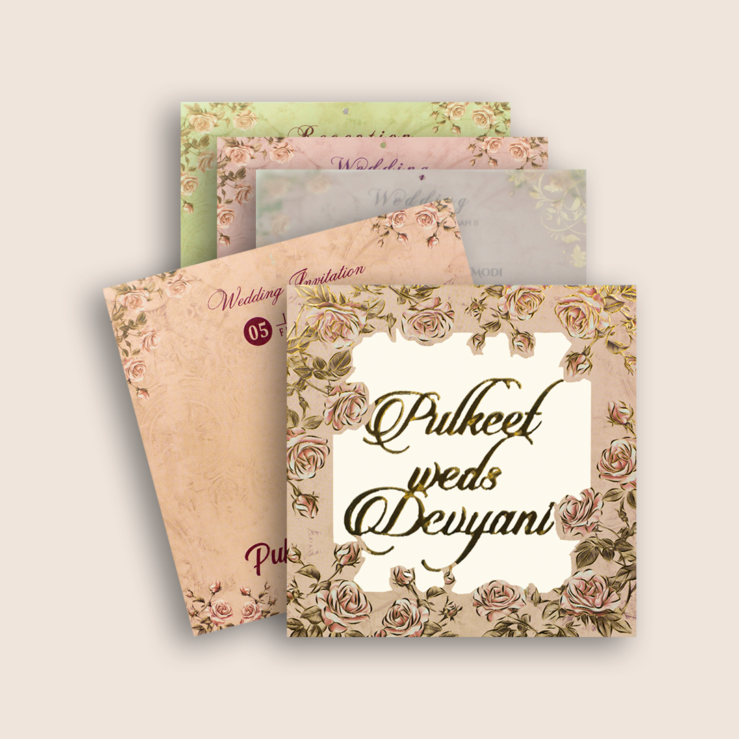 Pastel Pink MDF Laser Cut Wedding Invitation Card -KJTS1808