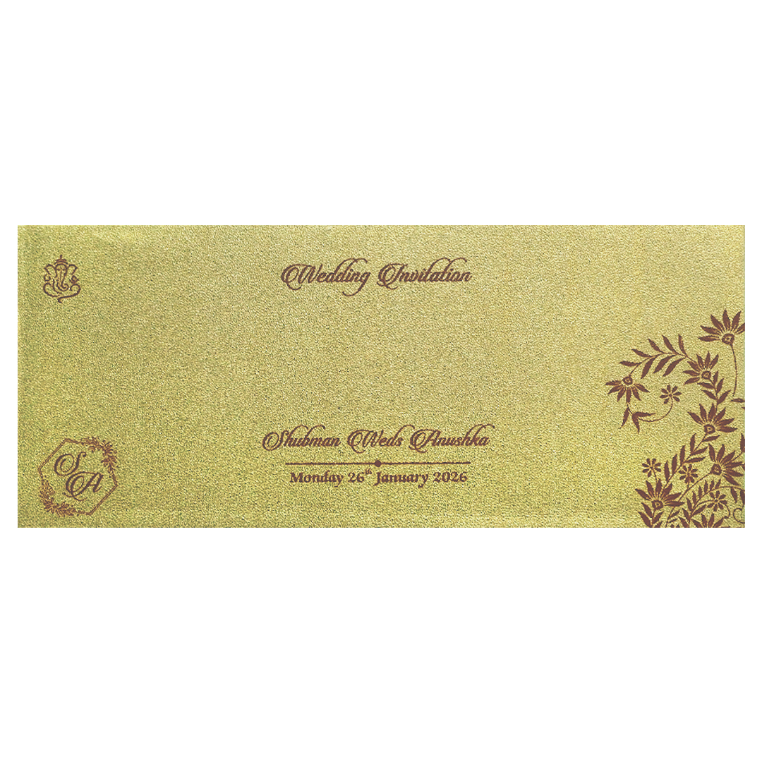 Gold Laser Cut MDF Wedding Invitation Card with Bride &amp; Groom Motif-KRB07020