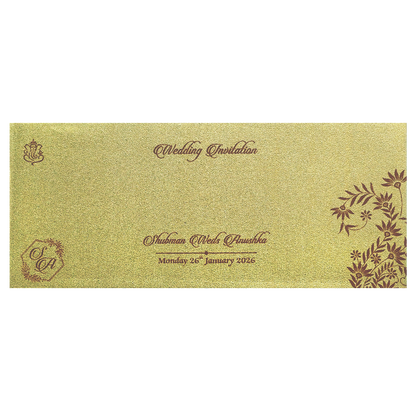 Gold Laser Cut MDF Wedding Invitation Card with Bride &amp; Groom Motif-KRB07020