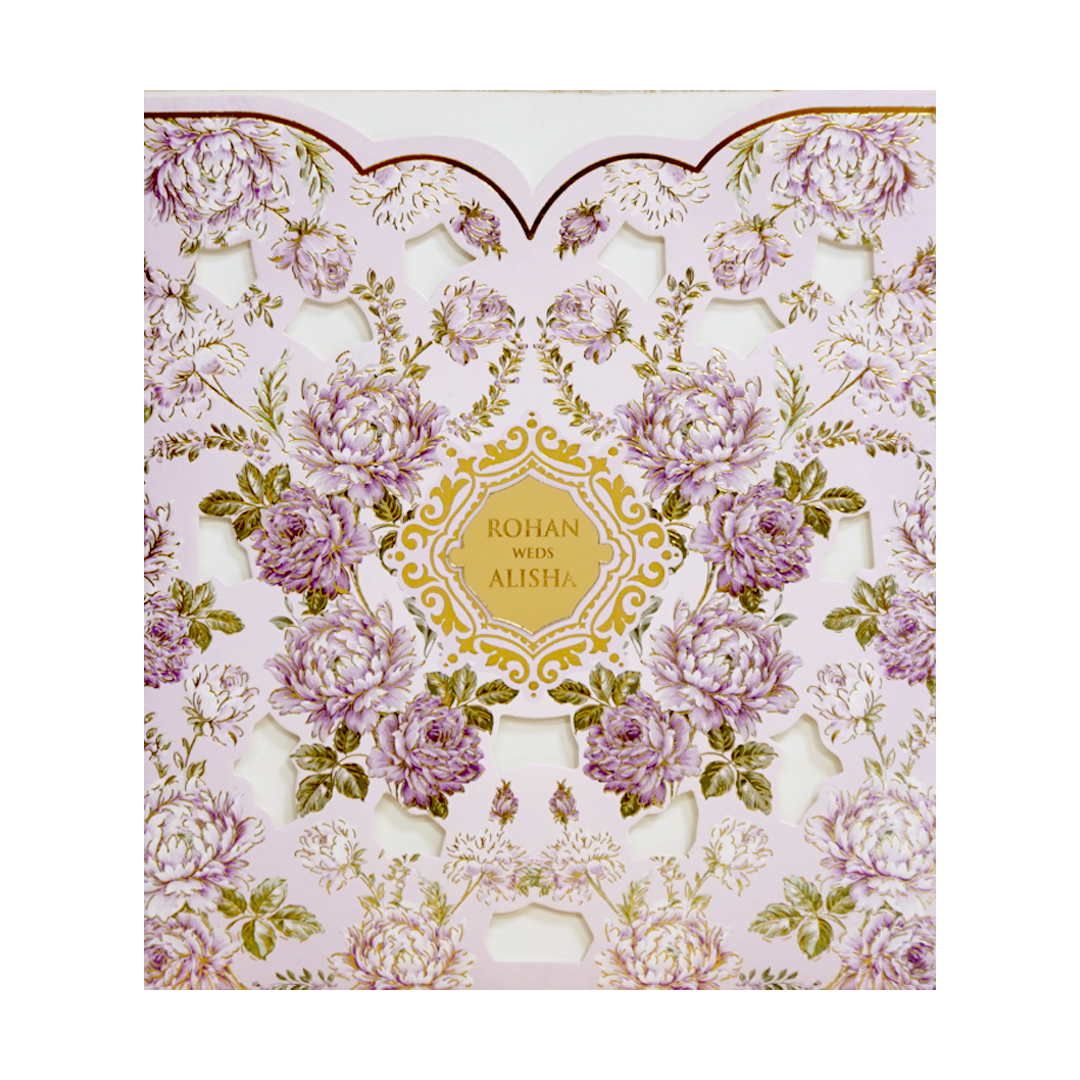 Lavender Floral Laser Cut Wedding Card - KFR14250