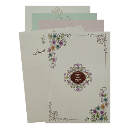 Grey Padded Floral Wedding Card-KRC31260
