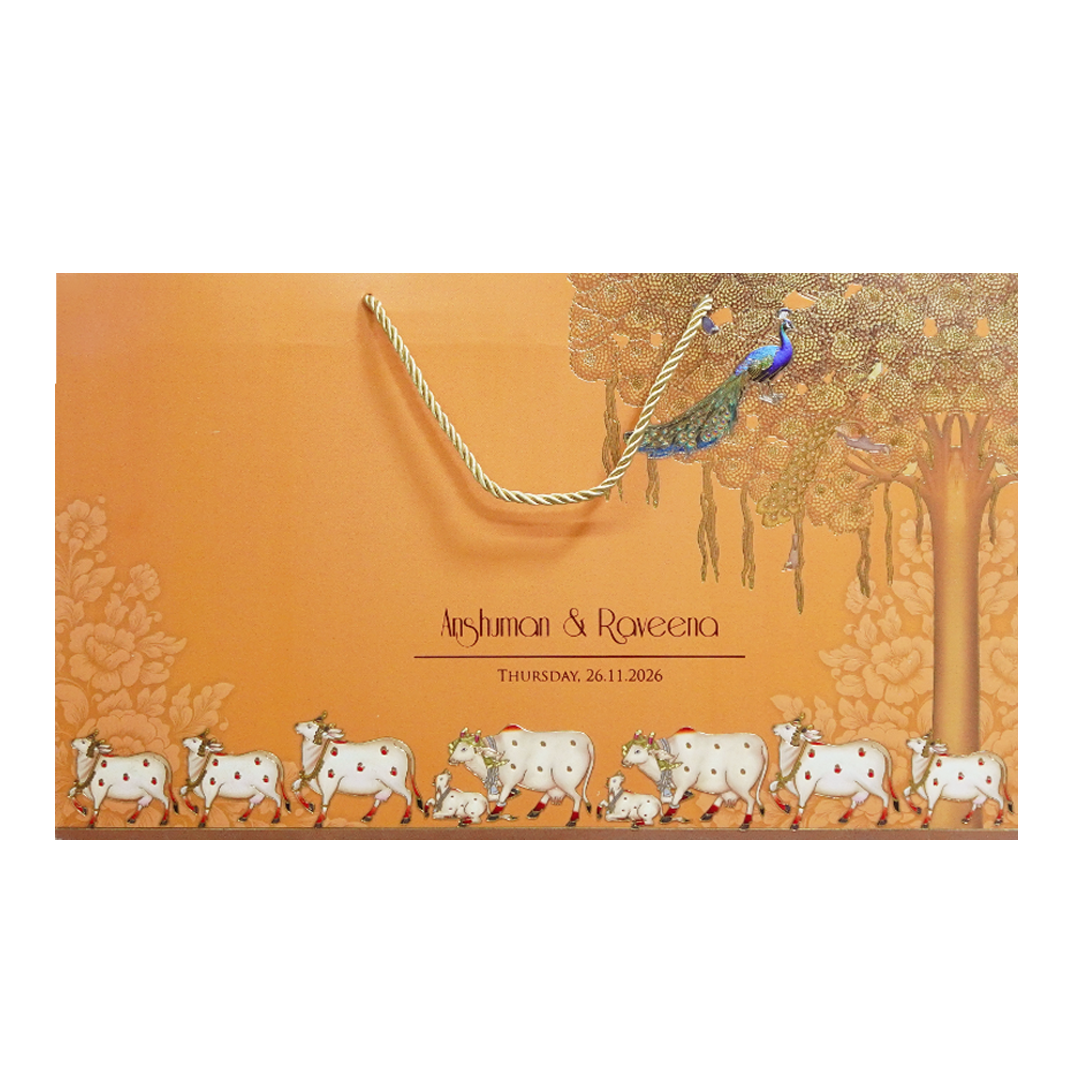 Orange Shrinathji Peacock Wedding Invitation Card-KPR24640