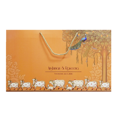 Orange Shrinathji Peacock Wedding Invitation Card-KPR24640