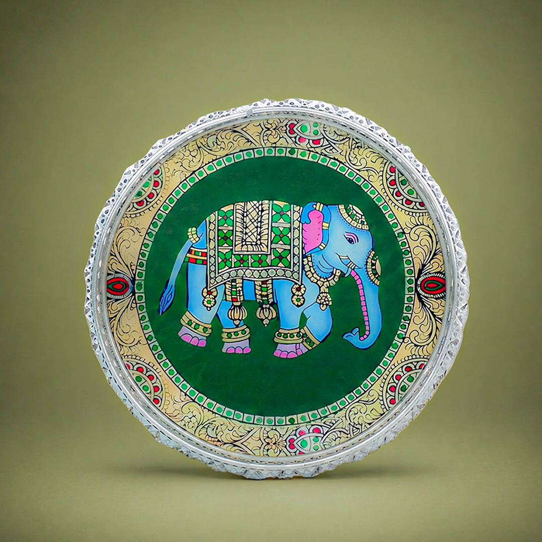 Silver Royal Elephant Decorative Tray-GDS0010