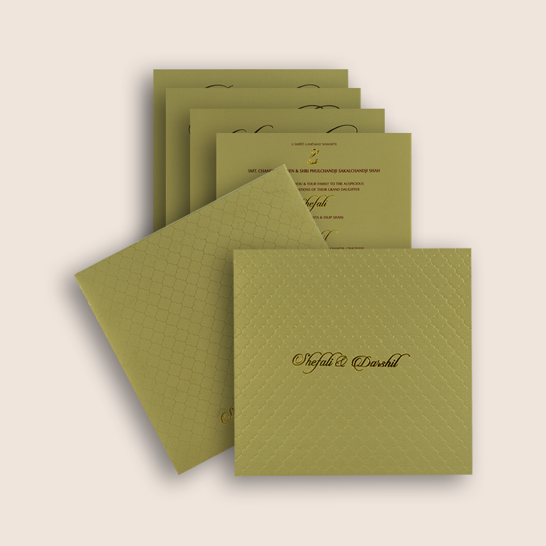 Metallic Olive Green Padded Invitation Card - KPR020070