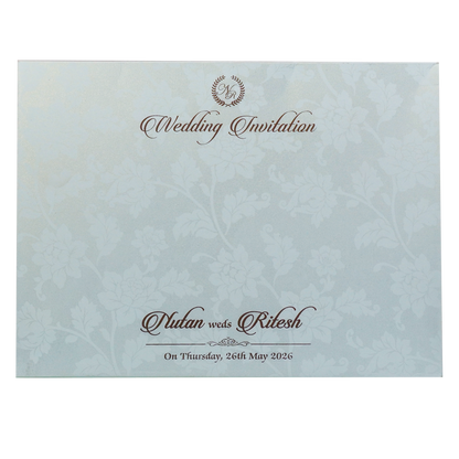 White Floral Patterned Embossed Padded Wedding Card - KRE28600