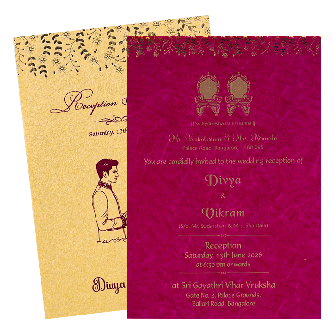 Gold and Pink Single Sheet Floral Wedding Card-KNS035GR