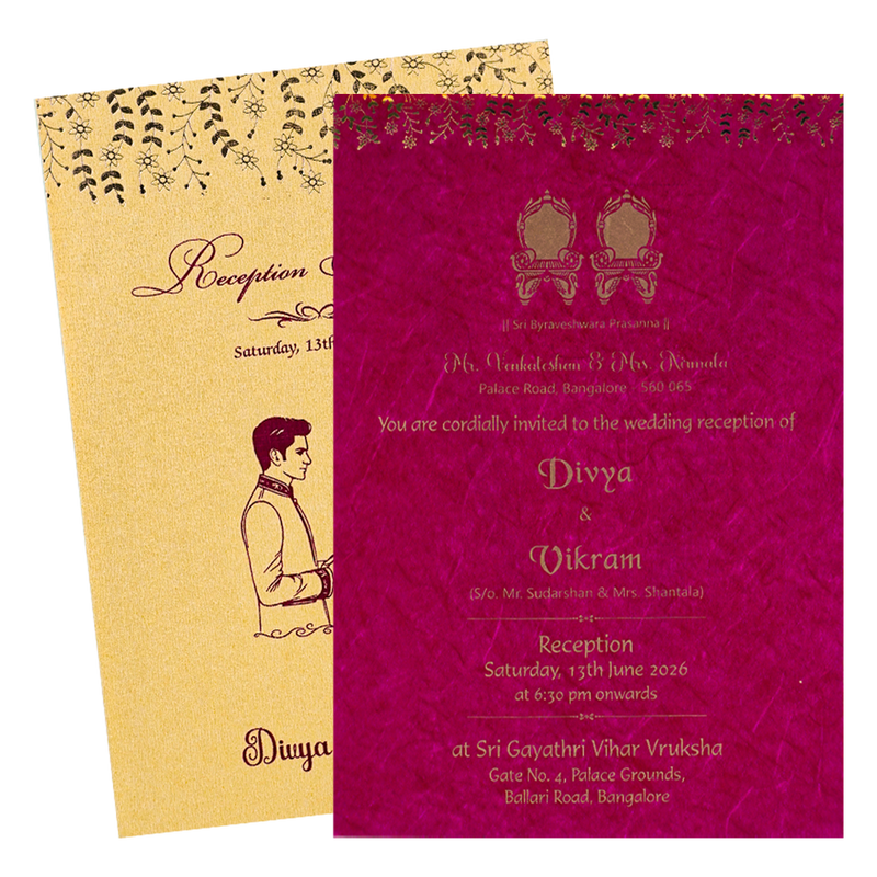 Gold and Pink Single Sheet Floral Wedding Card-KNS035GR